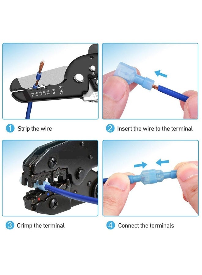 Peachjoy Nylon Spade Quick Disconnect Connectors Kit, Electrical Insulated Terminals, Male and Female Spade Wire Crimp Terminal Assortment Kit, Resists Corrosion, 3 Colors 200 Pcs - Image 4